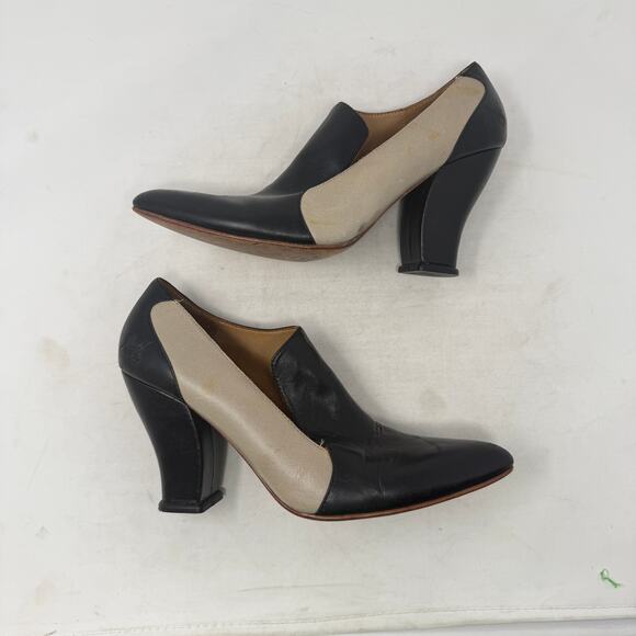 John Fluevog Kendra Pointed Toe Leather Heels Black Beige Leather Size 8 - Picture 13 of 15